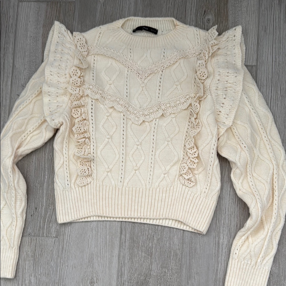 Mango Cream Crew Neck Sweater Cozy Knit Design